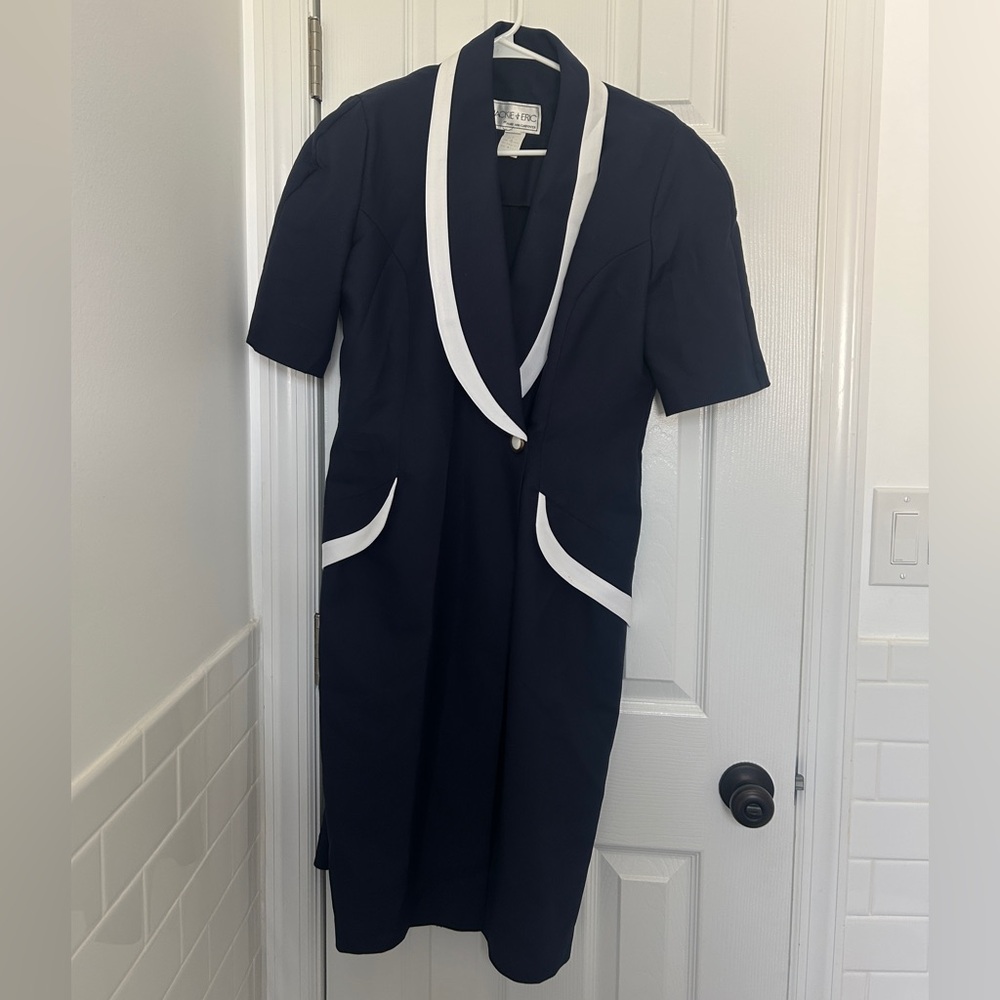 Vintage Jackie + Eric by Mary Ann Carpenter Navy Contrast Trim Dress